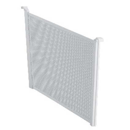 Vit avdelare med mesh-design, rektangulär form och två vertikala kanter.