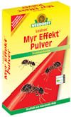 Förpackning med Myrr Effekt Pulver från Loxiran med bilder på myror och text på svenska.