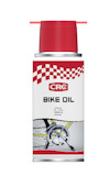 Sprayburk med röd topplock och etikett med texten "CRC BIKE OIL", samt bild av cykeldrev.