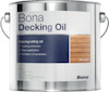 Burk med texten "Bona Decking Oil Neutral" och en bild av trä. Text beskriver impregnerande olja för enkel applicering och UV-skydd.