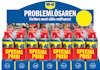 En förpackning med WD-40-burkar med röda lock, märkta "SPECIAL PRIS!" på en display med texten "PROBLEMLÖSAREN".