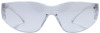 Skyddsglasögon med transparenta linser och vit ram, sedd framifrån.