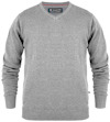 Ljusgrå pullover med V-ringning och ribbade muddar. Etikett med logotypen "TEXSTAR" synlig vid kragen.