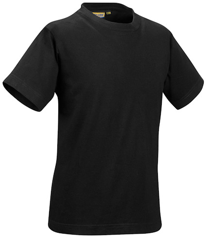 Svart T-shirt med korta ärmar och rund hals.