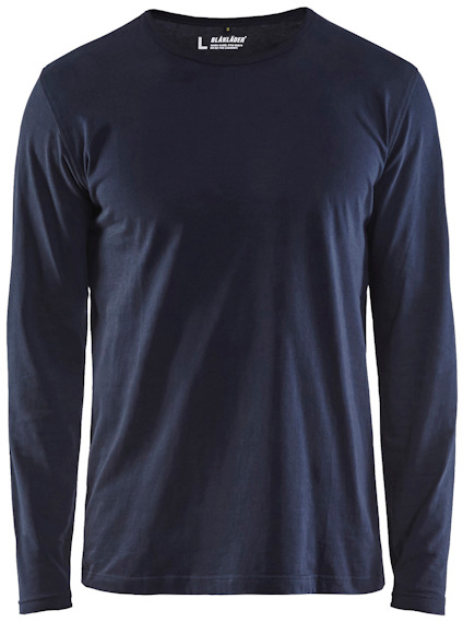 Mörk marinblå långärmad T-shirt med rund halsringning.