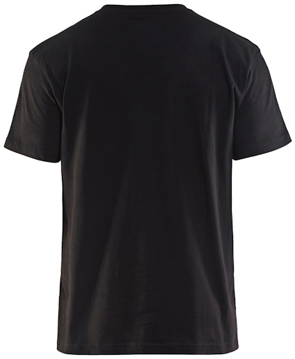 Svart kortärmad T-shirt sedd bakifrån, utan märken eller tryck.