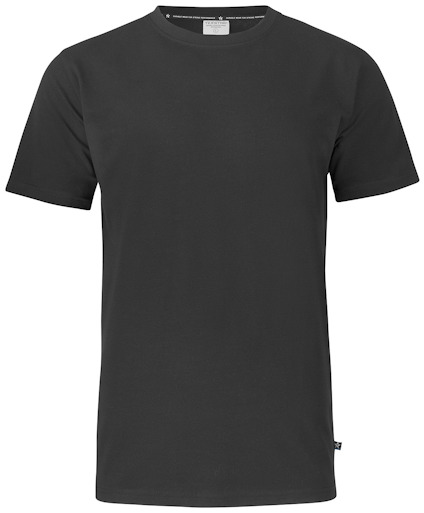 Svart kortärmad t-shirt med rund hals, fri från tryck eller mönster.