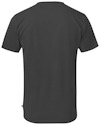 Svart t-shirt sedd bakifrån med rund hals och korta ärmar.