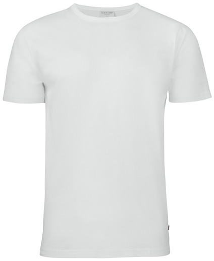 Vit t-shirt med rund hals och korta ärmar, set framifrån.