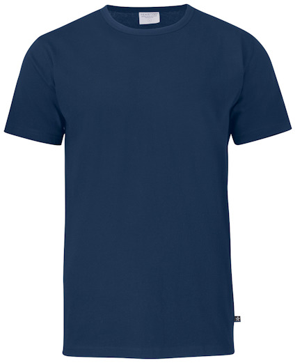 Marinblå t-shirt i enkel design med rund hals och korta ärmar.