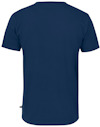 Mörkblå t-shirt sedd bakifrån, utan tryck eller mönster.