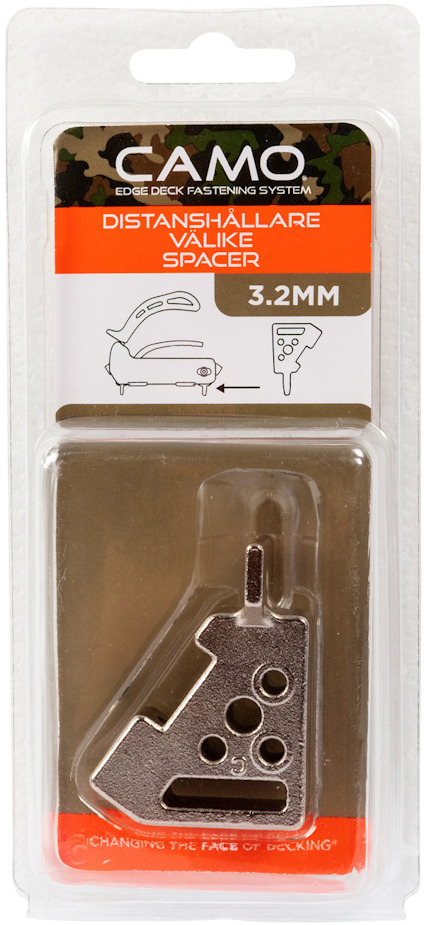 Avståndskloss med texten "CAMO DISTANSHÅLLARE VALJER SPACER 3.2MM" i förpackning.