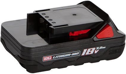 Senco 18V 3.0Ah litiumjonbatteri, svart med röd detalj.