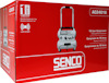 Röd förpackning med texten "SENCO", bild på en 16-liters kompressor och information om 1 års garanti.