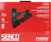 Röd förpackning med text: "SENCO F-15XP 18V Li-ion, 15 gauge cordless pneumatic finish nailer". Bild av en spikpistol.