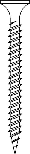Illustration av en spetsig skruv med en trådig gänga och rund skalle.