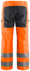 Arbetsbyxor i orange med grå detaljer och reflexband på benen.