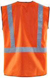 Orange varselväst med silverfärgade reflexränder på ryggen.