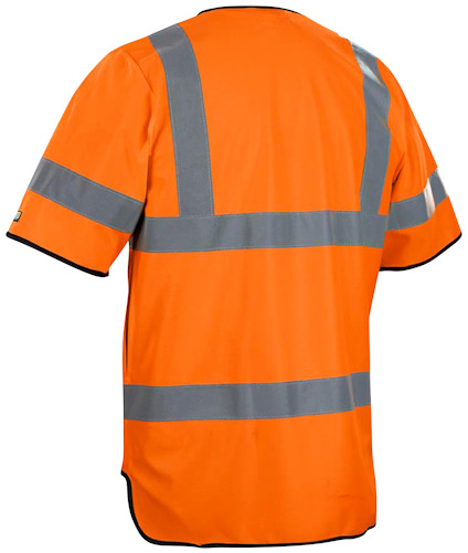 Orange kortärmad reflextröja med grå reflexremsor.