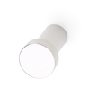 Vit cylinderformad krok med blank, kromad framsida och enkel, stilren design.