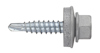 Metallic screw with hexagonal head and washer, silver finish.