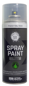 Sprayburk i grå och svart design med texten "SPRAY PAINT ELITE" och lock i genomskinlig plast.
