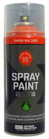 Sprayfärgsburk med etikett "SPRAY PAINT ELITE" och text om snabb torkning och hög täckning.