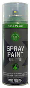 Sprayfärg i en grön burk med texten "SPRAY PAINT ELITE" och "FINISH RAL 6001".