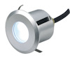 Rund infälld LED-spotlight i metall med två svarta kablar.