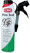 Aerosolburk med etikett "CRC Flex Seal", och illustration av en fläns. Sprutmunstycke i svart. Text på flera språk.