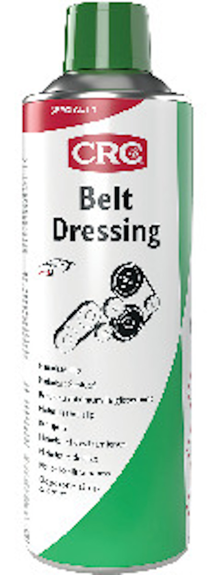Sprayburk med grön och vit etikett, märkt "CRC Belt Dressing".