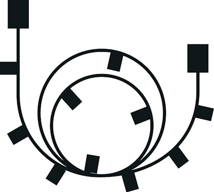 Svartvit illustration av en spiralformad kabel med flera stickproppar utskjutande från olika punkter längs kabeln.