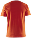 Orange t-shirt, baksida sedd rakt framifrån.