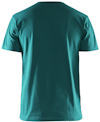 Grön T-shirt sedd bakifrån, utan tryck eller mönster.