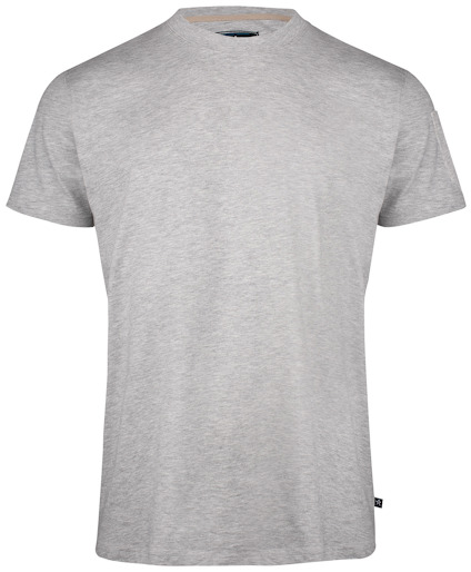 Ljusgrå T-shirt med rund halsringning och korta ärmar.