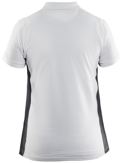 Vit och svart t-shirt sedd bakifrån, med svarta sidopaneler.