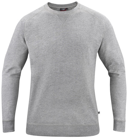 Ljusgrå långärmad sweatshirt med rund hals och ribbade muddar.
