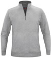 Grå sweatshirt med halv dragkedja och ståkrage, långärmad design.