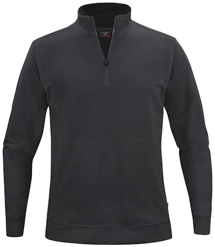 Svart sweatshirt med kort dragkedja framtill och ribbade muddar.