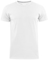 Vit t-shirt med rund hals och korta ärmar, enkel och stilren design.