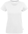 Vit kortärmad t-shirt med rund halsringning, etikett synlig i nacken.