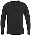 Svart sweatshirt med rund hals och långa ärmar, synliga sömmar vid kragen.
