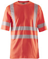 Varselröd t-shirt med reflexränder över axlar, bröst och ärmar.