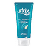 Turkos tub med texten "atrix PROFESSIONAL Repair Creme" och en illustration av en hand.