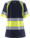 Kortärmad t-shirt i neongult och mörkblått med reflexband och texten "BLÅKLÄDER" på övre delen av ryggen.