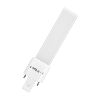 LED-lampa med två stift och vit hölje, märkt med "OSRAM" i grått.