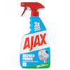 Sprayflaska med röd trigger, märkt med "AJAX Shower Power 3x Easy Cleaning".