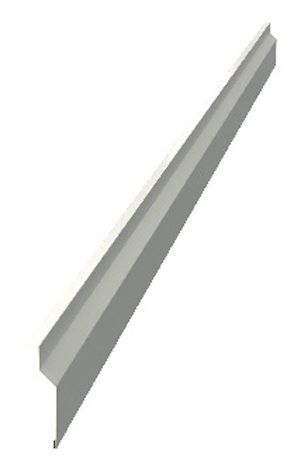 Varmvit tröskelplåt i metall med en vinklad design.