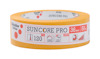 Rulle med gul maskeringstejp, etiketttext inkluderar "SUNCORE PRO", symboler för temperatur och tid.