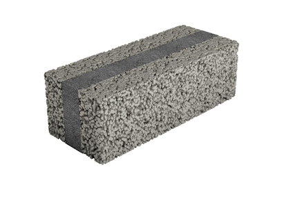 Rektangulärt isolerblock med grov yta och en distinkt mörkare mittsektion.